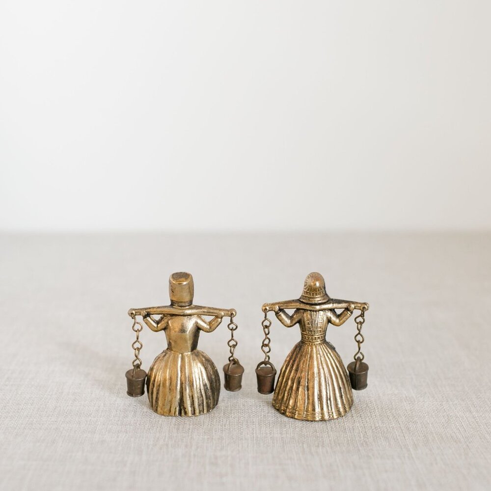 Vintage Brass Bell Water Carrier Figurines Pair Collectible - Picture 11 of 11